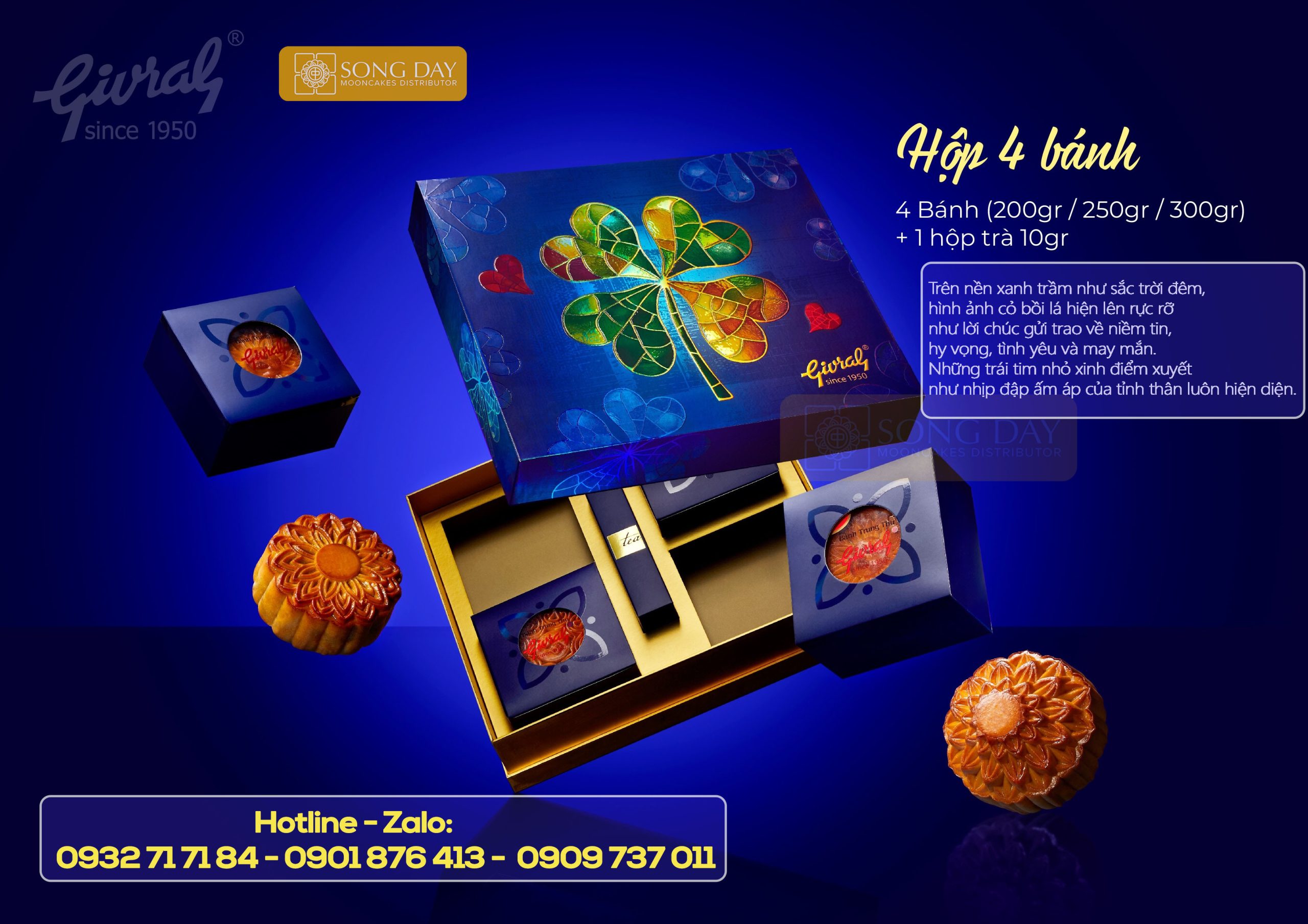 hộp bánh trung thu combo 4 bánh lớn givral
